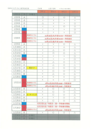 予約状況表1月